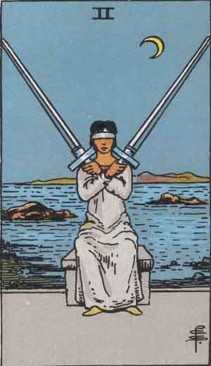 The Two Of Swords Tarot Card From The Rider-Waite Tarot Deck.