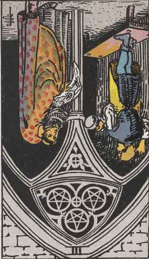 The Reversed Three Of Pentacles Tarot Card From The Rider-Waite Tarot Deck.