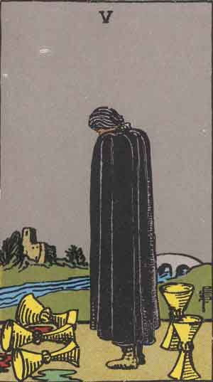 The Five Of Cups Tarot Card From The Rider-Waite Tarot Deck.