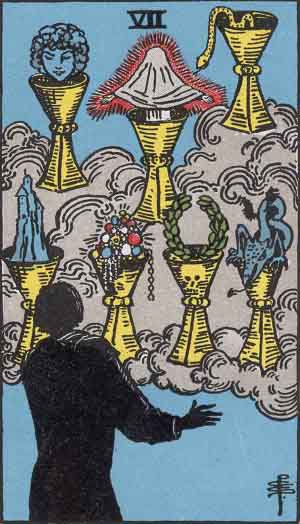 The Seven Of Cups Tarot Card From The Rider-Waite Tarot Deck.