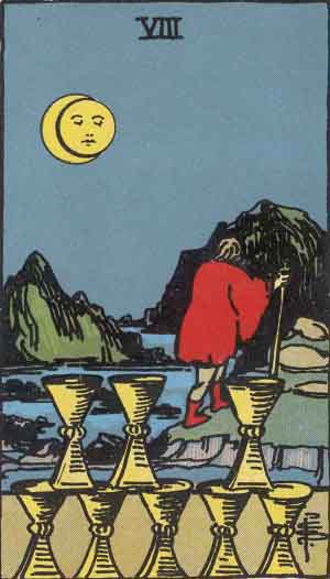 The Eight Of Cups Tarot Card From The Rider-Waite Tarot Deck.