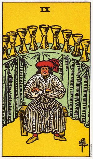 The Nine Of Cups Tarot Card From The Rider Wait Tarot Deck.