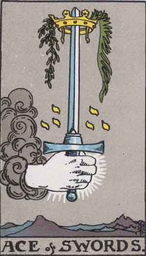 The Ace Of Swords Tarot Card From The Rider-Waite Tarot Deck.