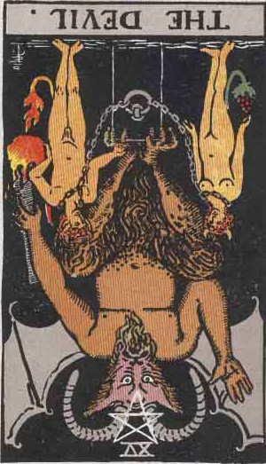 The Reversed Devil Tarot Card From The Rider-Waite Tarot Deck.