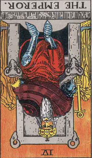 The Reversed Emperor Tarot Card From The Rider-Waite Tarot Deck.