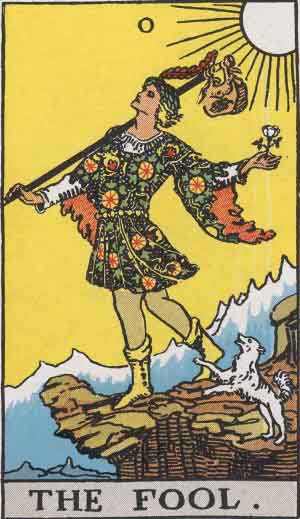 The Fool Tarot Card From The Rider Wait Tarot Deck.