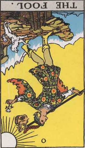 The Fool Reversed Tarot Card From The Rider-Waite Tarot Deck.