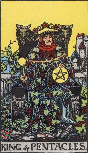 The King Of Pentacles Tarot Card From The Rider-Waite Tarot Deck.