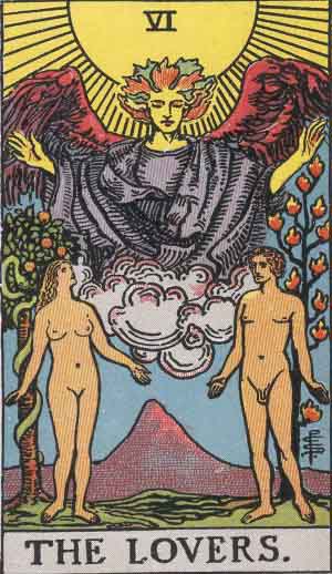 The Lovers Tarot Card From The Rider-Waite Tarot Deck.