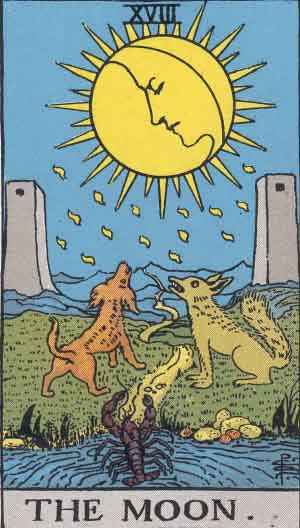 The Moon Tarot Card From The Rider-Waite Tarot Deck.