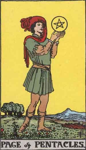 The Page Of Pentacles Tarot Card From The Rider-Waite Tarot Deck.