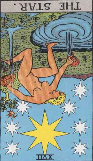 The Reversed Star Tarot Card From The Rider-Waite Tarot Deck.