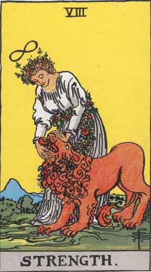 The Strength Tarot Card From The Rider-Waite Tarot Deck.