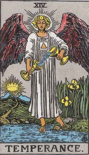 The Temperance Tarot Card From The Rider-Waite Tarot Deck.