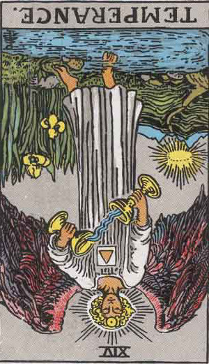 The Reversed Temperance Tarot Card From The Rider-Waite Tarot Deck.