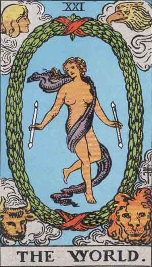 The World Tarot Card From The Rider-Waite Tarot Deck.