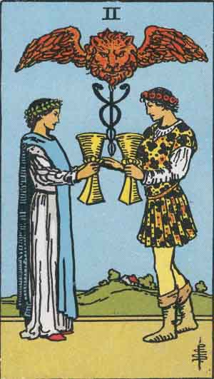 The Two Of Cups Tarot Card From The Rider Wait Tarot Deck.