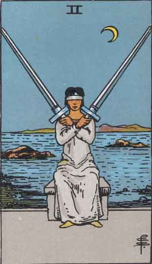 The Two Of Swords Tarot Card From The Rider Wait Tarot Deck.