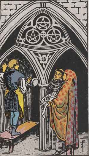 The Three Of Pentacles Tarot Card From The Rider-Waite Tarot Deck.