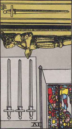 The Reversed Four Of Swords Tarot Card From The Rider-Waite Tarot Deck.