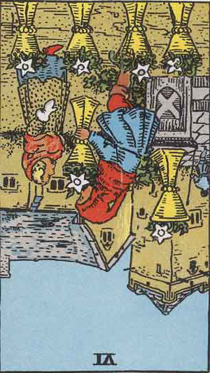The Reversed Six Of Cups Tarot Card From The Rider-Waite Tarot Deck.