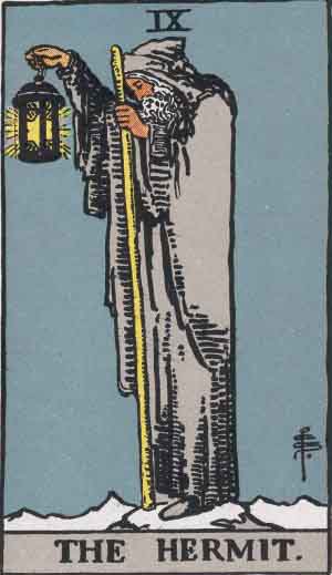 The Hermit Tarot Card From The Rider-Waite Tarot Deck.