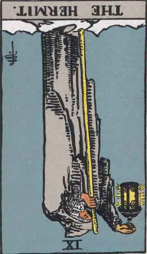 The Reversed Hermit Tarot Card From The Rider-Waite Tarot Deck.