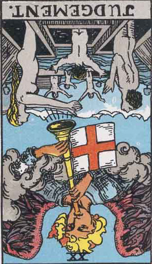 The Reversed Judgement Tarot Card From The Rider-Waite Tarot Deck.