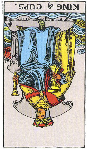 The Reversed King Of Cups Tarot Card From The Rider-Waite Tarot Deck.