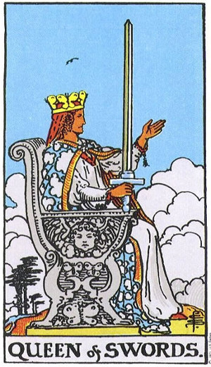 The Queen Of Swords Tarot Card From The Rider-Waite Tarot Deck.